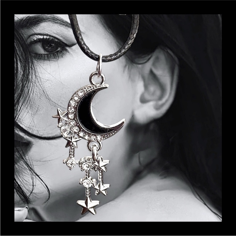 5 For $25💫Celestial Silver and Black Crescent Moon Pendant